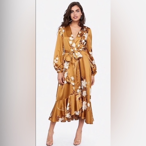 COPY - Express Rocky Barnes Kimono / Dress XS/S Satin Floral Balloon Sleeves - Picture 3 of 7